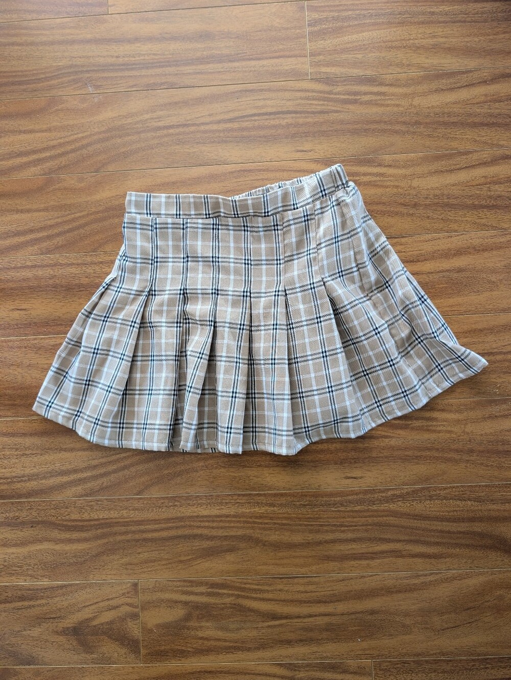 Beige Plaid Mini Skirt